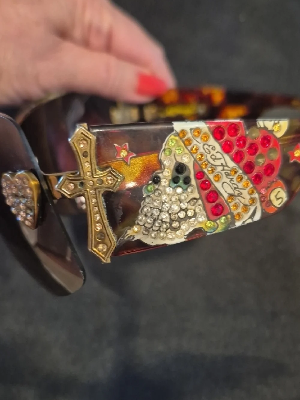 Ed Hardy Zeke Embellished Tortoiseshell Shield Sunglasses - Picture 7 of 10